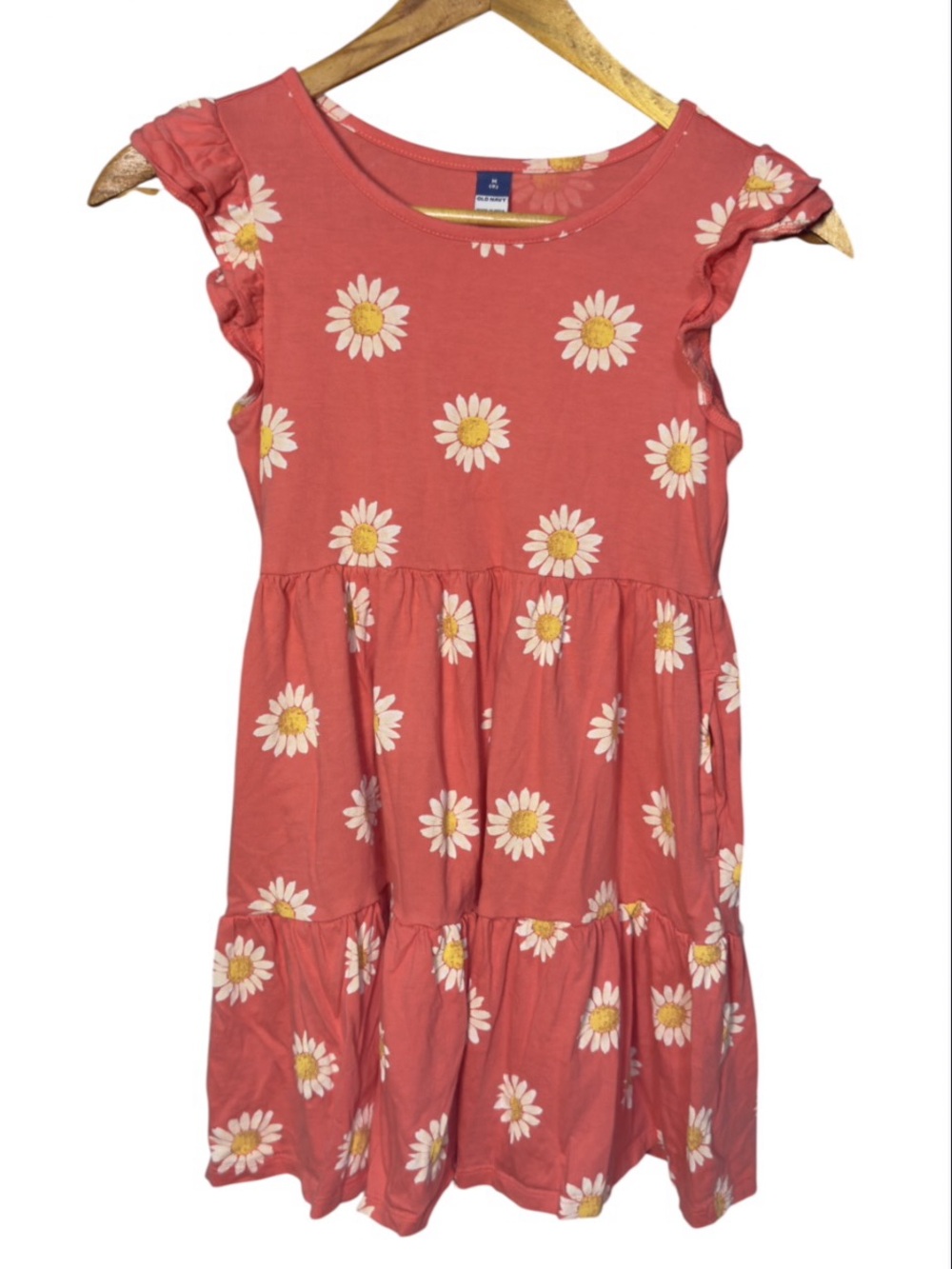 Old Navy coral dress with white & yellow daisy print Girl’s size M (8) | g